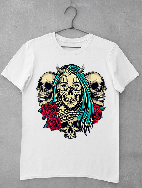 tricou girl with 2 skulls