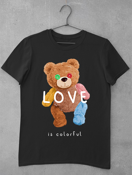 tricou teddy bear love is colorful